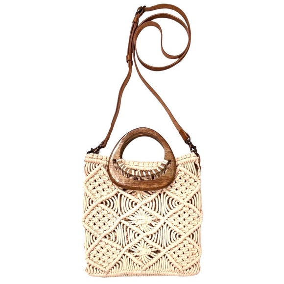🆕 New Anthro Macrame & Wooden Bag - Picture 5 of 6
